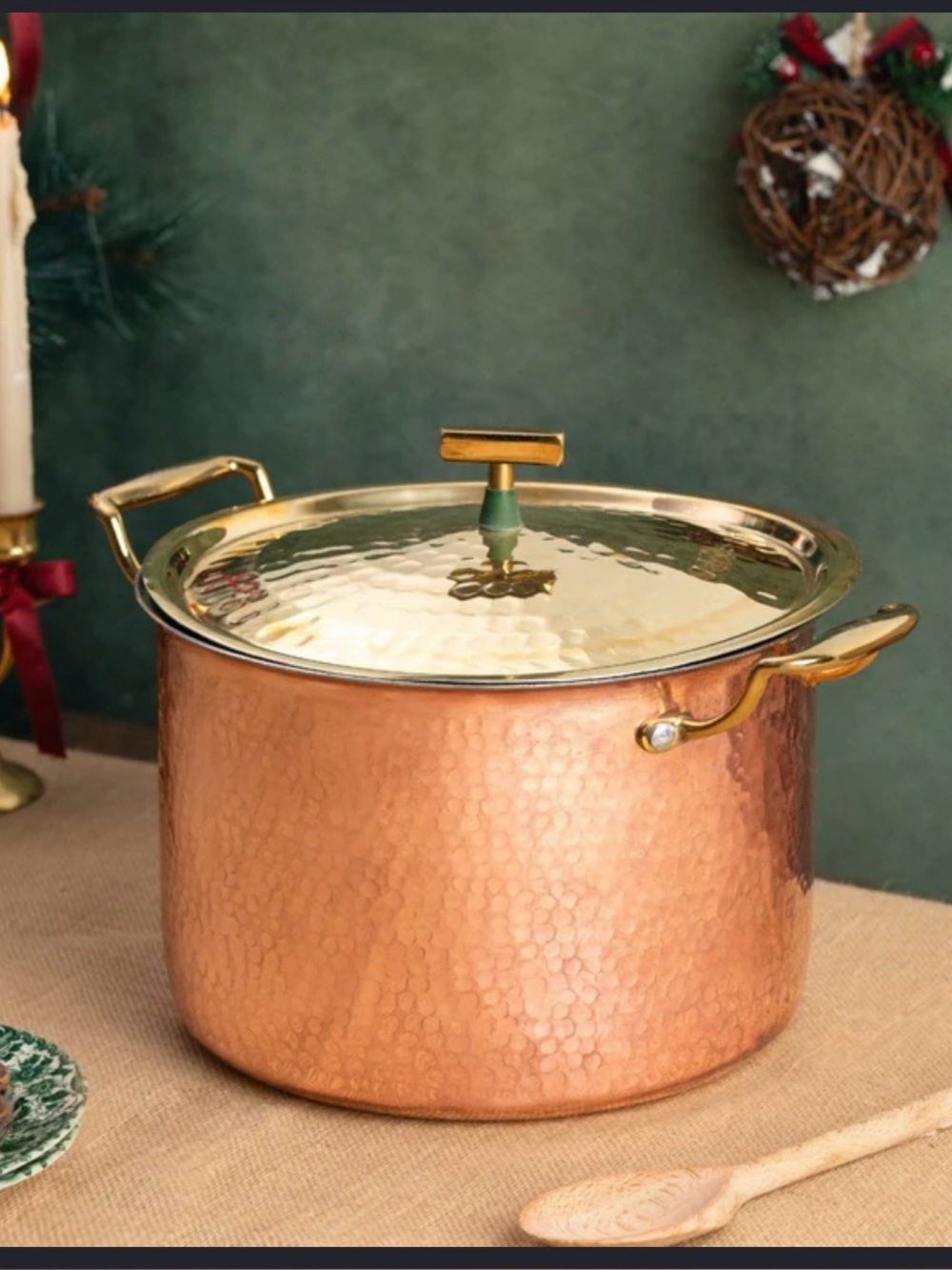🍯NEW P•TAL Handcrafted 5-Quart Copper Stock Pot with Brass Lid
